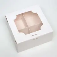 Коробка для 4 пирожных, белая, 16&times;16&times;8 см