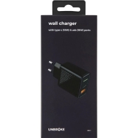 Сетевое зарядное устройство UNBR&Ouml;KE UN-1, USB+Type-C, 3 A, индикатор, черное