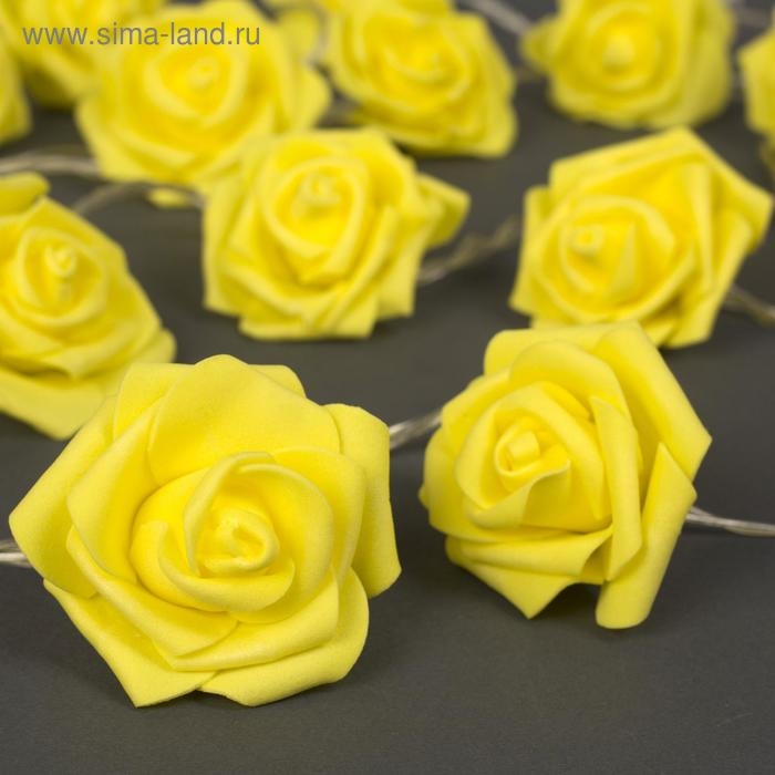 Гирлянда «Нить» 5 м с насадками «Розы жёлтые», IP20, прозрачная нить, 20 LED, свечение тёплое белое, 220 В Гирлянда «Нить» 5 м с насадками «Розы жёлтые», IP20, прозрачная нить, 20 LED, свечение тёплое белое, 220 В