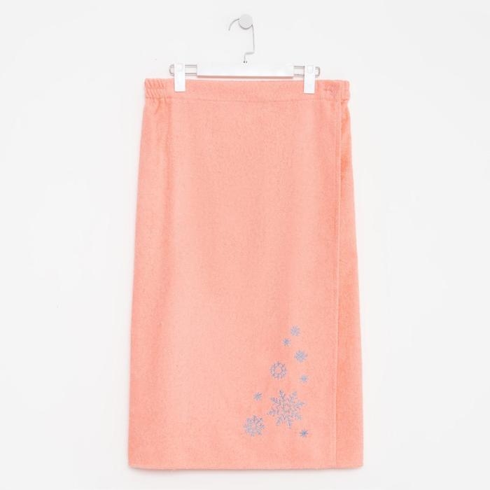 Килт женский для бани и сауны , цвет персиковый вышивка Снежинки, размер 80х150±2 см, махра 300г/м 100% хлопок Килт женский для бани и сауны , цвет персиковый вышивка Снежинки, размер 80х150±2 см, махра 300г/м 100% хлопок