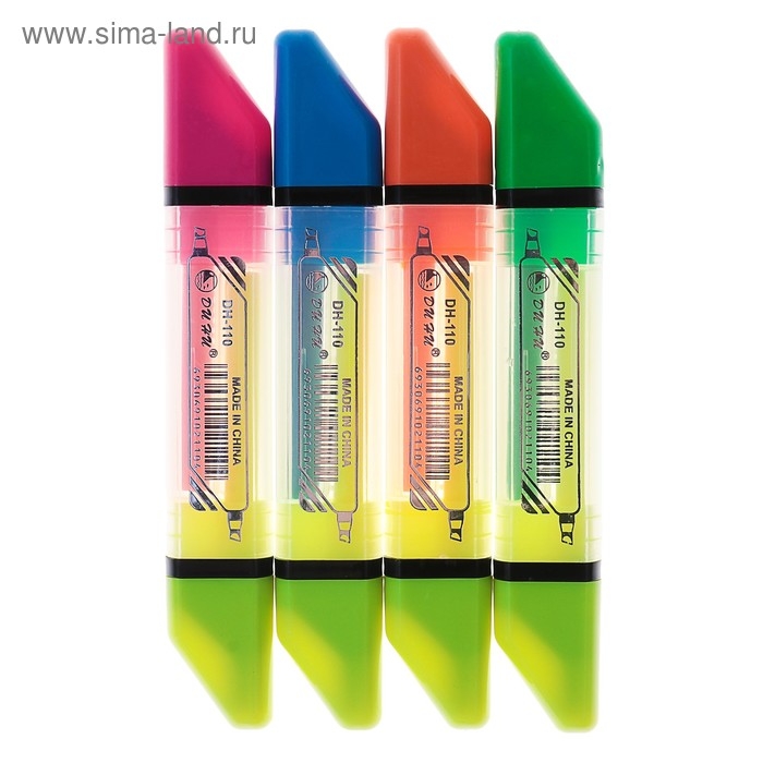 Набор маркеров-текстовыделителей, 4 штуки, наконечники скошенные, 5 мм, двухцветные