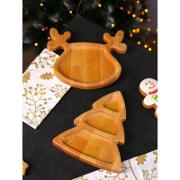 Подарочный набор посуды Adelica «Новогодний олень», менажница ёлка 22×18 см, тарелка 22×20 см, берёза Подарочный набор посуды Adelica «Новогодний олень», менажница ёлка 22×18 см, тарелка 22×20 см, берёза