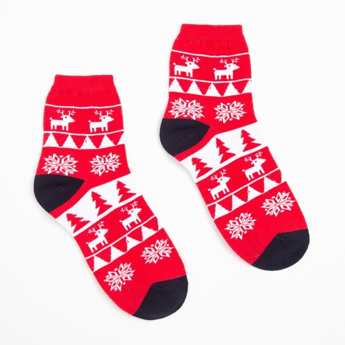 Носки женские &laquo;Узоры и олени&raquo; цвет красный, размер 23-25