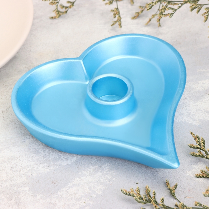 Подсвечник "Сердце" из гипса,14х2,5см,голубой