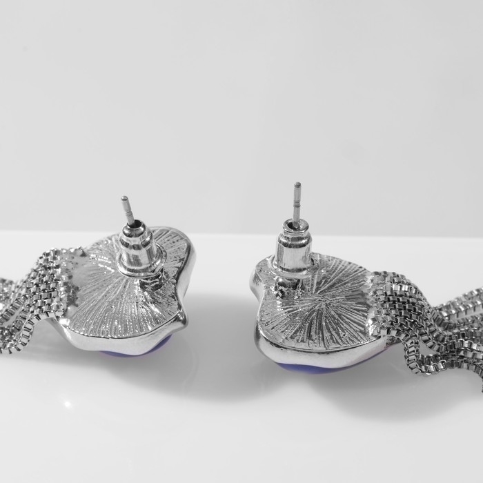 Серьги ассорти &laquo;Сердце&raquo; с цепочками, цвет синий в серебре