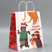 Пакет подарочный новогодний крафтовый &laquo;Оторвемся&raquo;, 28 х 32 х 15 см, Новый год