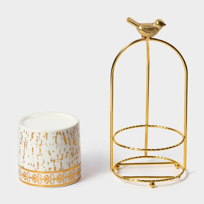 Конфетница керамическая &laquo;Gold. Птичка&raquo;, 220 мл, 8&times;21 см, цвет белый