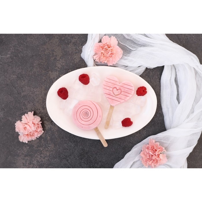 Форма для мороженого &laquo;Любовь&raquo;, силикон, 19,5&times;11&times;2,5 см, 2 ячейки, с крышкой и палочками (50 шт), цвет МИКС