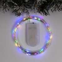 Гирлянда &laquo;Нить&raquo; 5 м роса, IP20, серебристая нить, 50 LED, батарейки CR2032х2 (в комплекте), свечение мульти