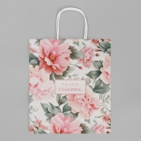 Пакет подарочный крафт, упаковка, &laquo;Моё счастье&raquo;, цветы, 32 х 28 х 15 см