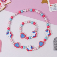 Набор детский «Выбражулька» 2 предмета: бусы, браслет, единороги и сердечки, цветной Набор детский «Выбражулька» 2 предмета: бусы, браслет, единороги и сердечки, цветной