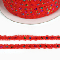 Тесьма гипюровая красная с пайетками, 1,3 см, в бобине 548 м Тесьма гипюровая красная с пайетками, 1,3 см, в бобине 548 м