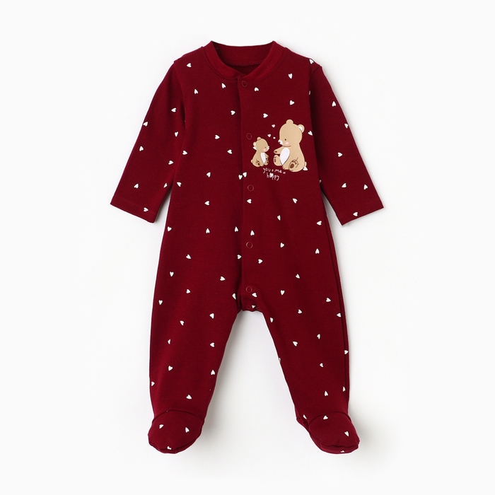 Комбинезон детский с открытыми ножками "Мишка", цвет бордовый, рост 74
