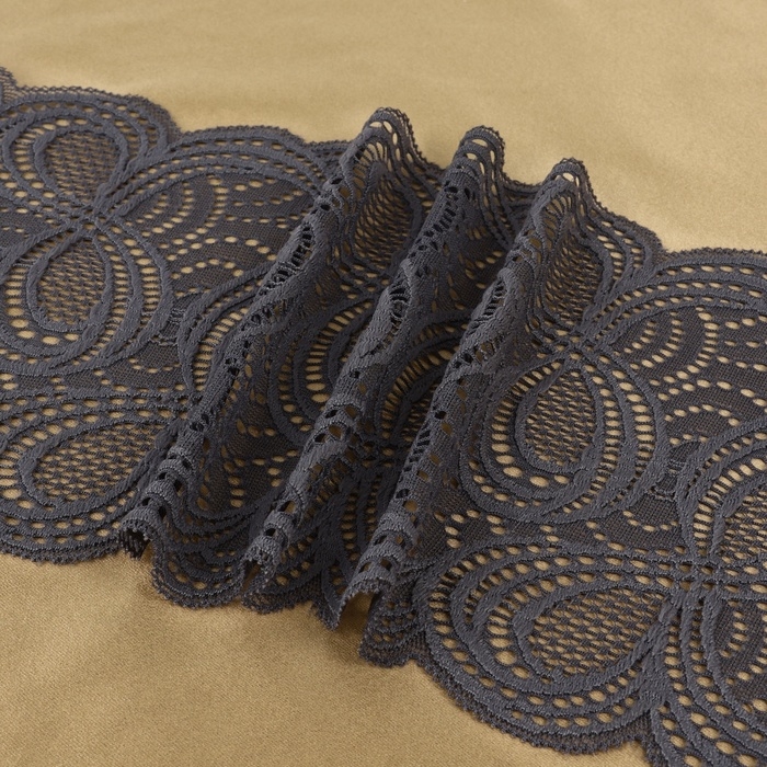 Кружевная эластичная ткань, 180 мм &times; 2,7 &plusmn; 0,5 м, цвет графитовый