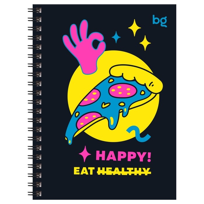 Записная книжка А6, 80 листов в клетку на гребене "Неоновый восторг", твердая обложка, матовая ламинация, выборочный лак, МИКС