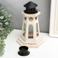 Подсвечник дерево на 1 свечу "Фонарь-маяк" белый 22х13,8х12,8 см