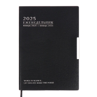 Еженедельник датир 2025г мягк обл иск кож А6+ 80л ESCALADA, тис ф, кр бл 70 г/м&sup2;, чёрный