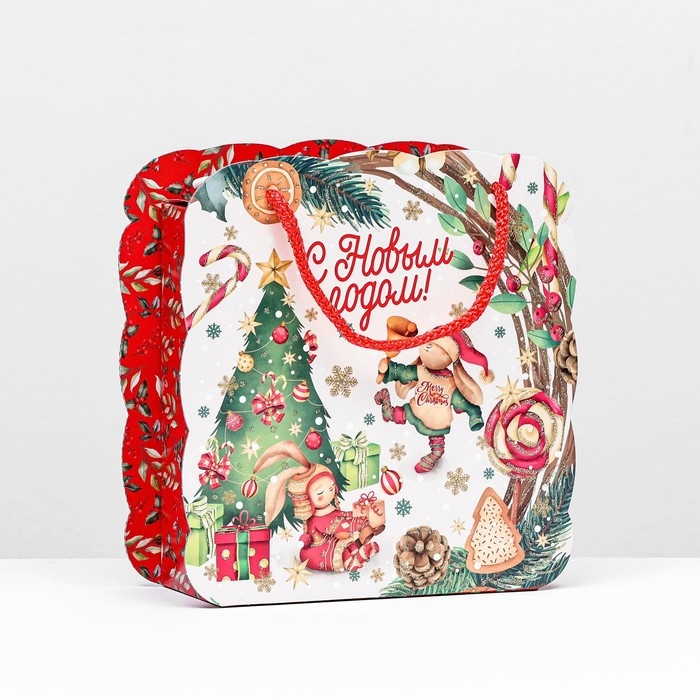 Новый год. Коробка подарочная складная "Хэппи тайм" 21 х 9,5х 23 см.