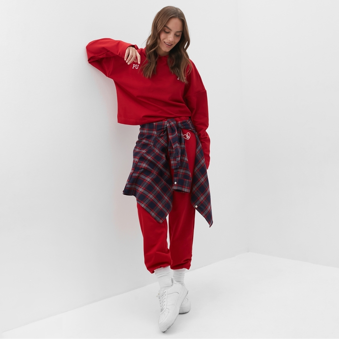 Костюм женский (толстовка и брюки) MIST Punk с вышивкой, р. 40-42, красный