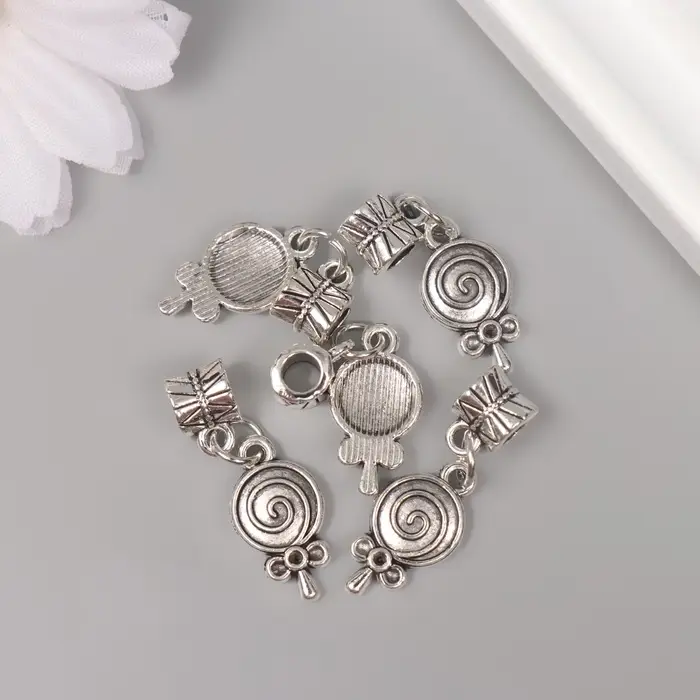 Бейл с подвеской металл для творчества "Конфета на палочке" серебро 2,7х1 см