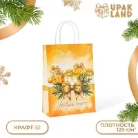 Пакет бумажный подарочный новогодний крафт &laquo;Новогодний бант&raquo; 18&times;8&times;25 см