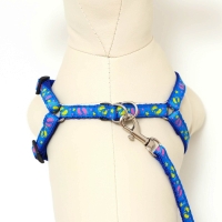 Шлейка с поводком &laquo;Цветные следы&raquo;, 23-35 см, ширина 1 см, поводок 120 см, синяя