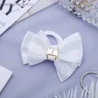 Резинка для волос "Школьница" бант кружевной, 7 см, белый