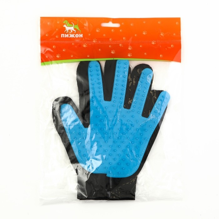 Перчатка-щетка для шерсти на левую руку из неопрена с удлиненными зубчиками, светло-голубая Перчатка-щетка для шерсти на левую руку из неопрена с удлиненными зубчиками, светло-голубая