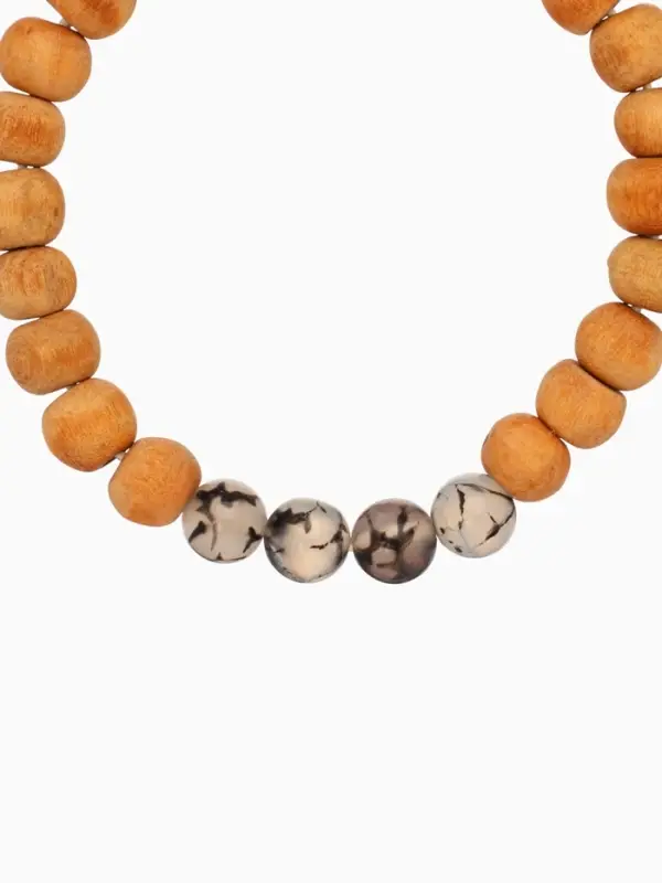 Браслет из сандалового дерева с агатом, длина 18 см, цв. чёрный