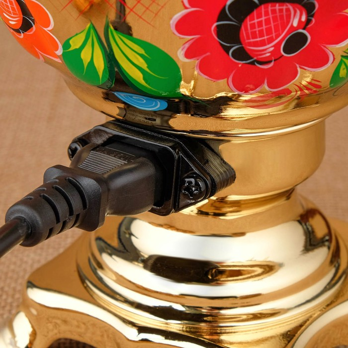 Набор &laquo;Цветы на золотом&raquo;, жёлудь, 3 предмета, самовар 3 л, заварочный чайник 0,7 л, поднос