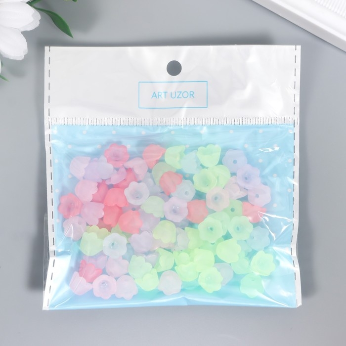 Бусины для творчества пластик "Цветок ландыша" набор 80 шт полупрозр. 0,9х0,9х0,7 см, МИКС