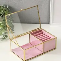 Шкатулка стекло с металлическим каркасом "Розовая" 2 отделения 22х14,5х7,5