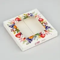 Коробка для шоколада квадратная &laquo;Цветы&raquo;, 10.2 х 10.2 х 1.4 см