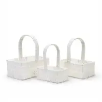 Набор корзин 3 шт пластик 25х16х11 22х13х9 19х10х7,5 см ручка h=10 см белый квадрат