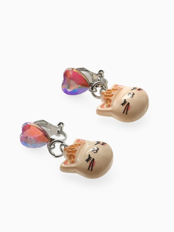 Серьги-клипсы детские "Выбражулька" кот с сердцем кристалл, цветные