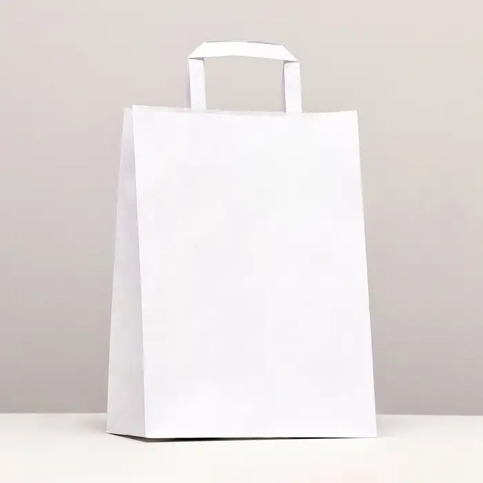 Пакет крафт без печати, белый, плоская ручка 22&times;12&times;25 см