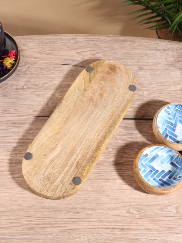 Набор розеток на подносе "Синие птицы" (3 шт) дерево манго 33,5х13х6,5 см