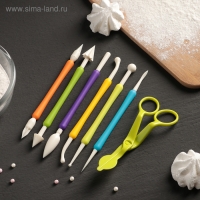 Набор для моделирования кондитерских украшений и ножницы кондитерские для переноски украшений Доляна, 6 шт, цвет и форма МИКС Набор для моделирования кондитерских украшений и ножницы кондитерские для переноски украшений Доляна, 6 шт, цвет и форма МИКС