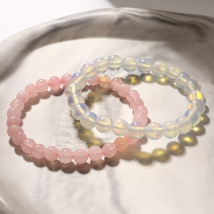 Набор браслетов 2 шт. шар №6 &laquo;Кварц розовый&raquo; и шар №8 Лунный камень&raquo;