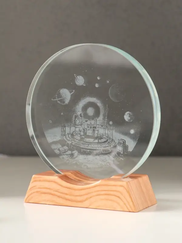 Сувенир стекло свет "Диск.Космическая станция" 5хLED d=10 см, USB 10х4х11,4 см