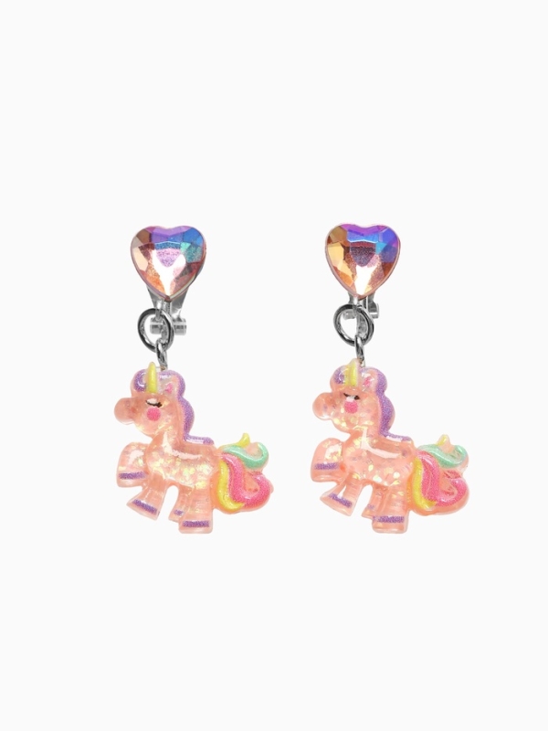 Серьги-клипсы детские "Выбражулька" единорог с сердцем кристалл, цветные