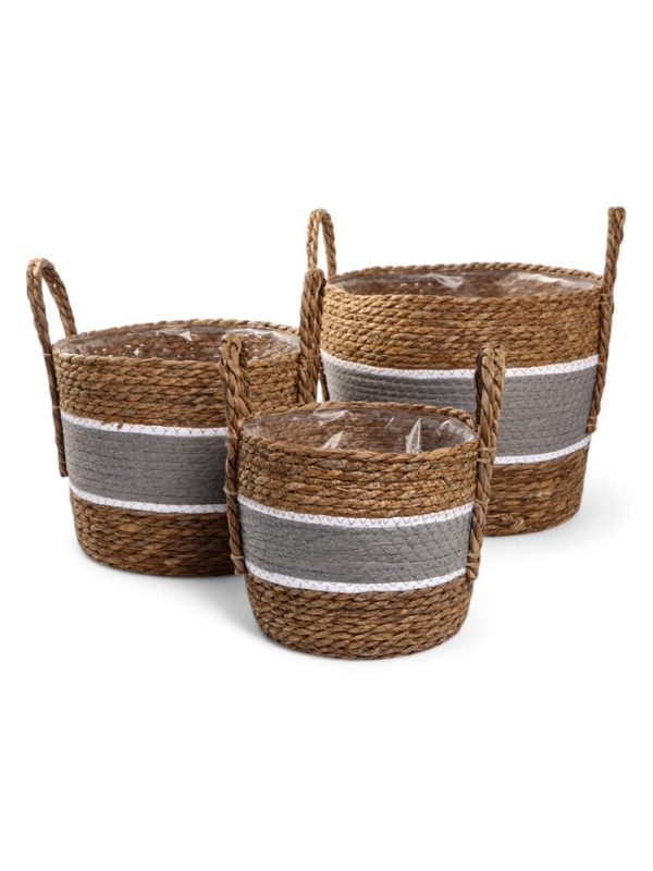 Набор кашпо "Инга" серая полоса, 20,5х25/25,5х28/27х33см