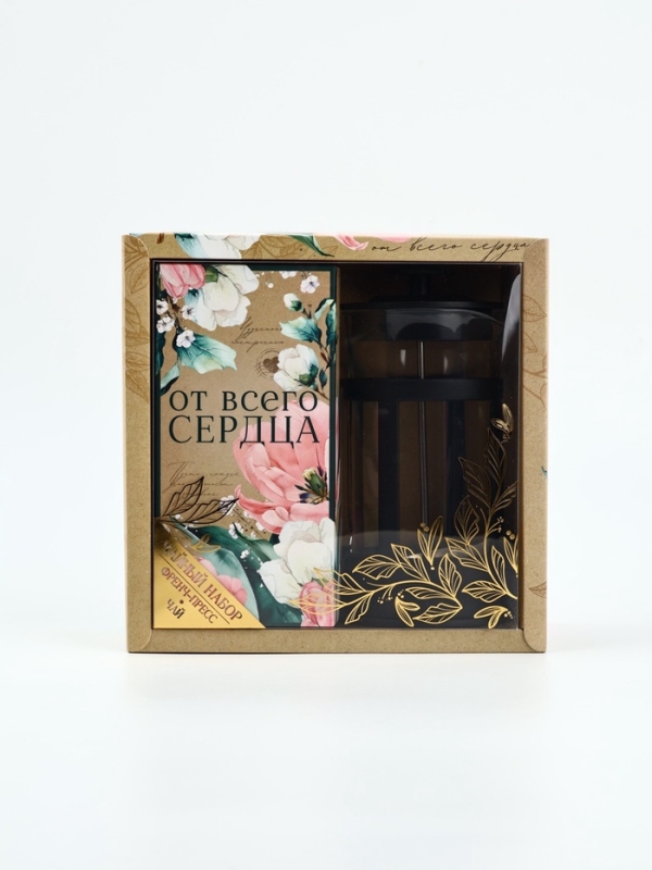 Подарочный набор &laquo;От всего сердца&raquo;, чай зелёный со вкусом жасмина 100 г., френч-пресс 350 мл