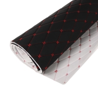 Обшивка салона авто 100&times;160&times;0,7 см, кожзам/поролон, ромб, красная строчка