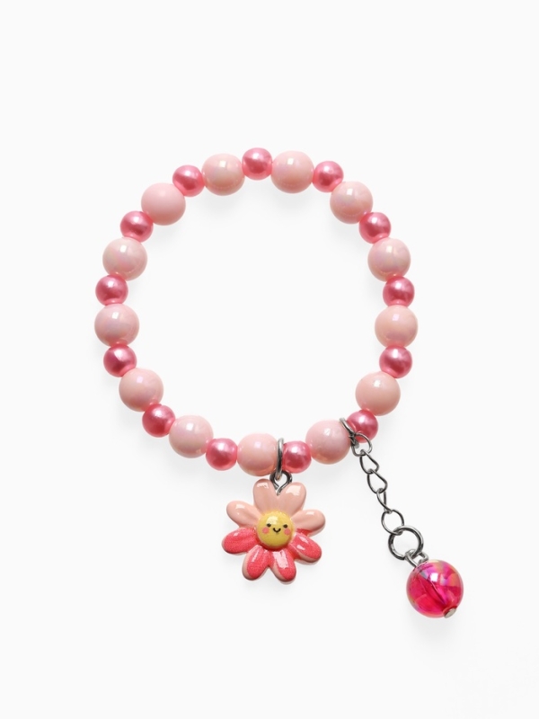 Браслет детский "Выбражулька" бусина на цепочке и цветок, цветной