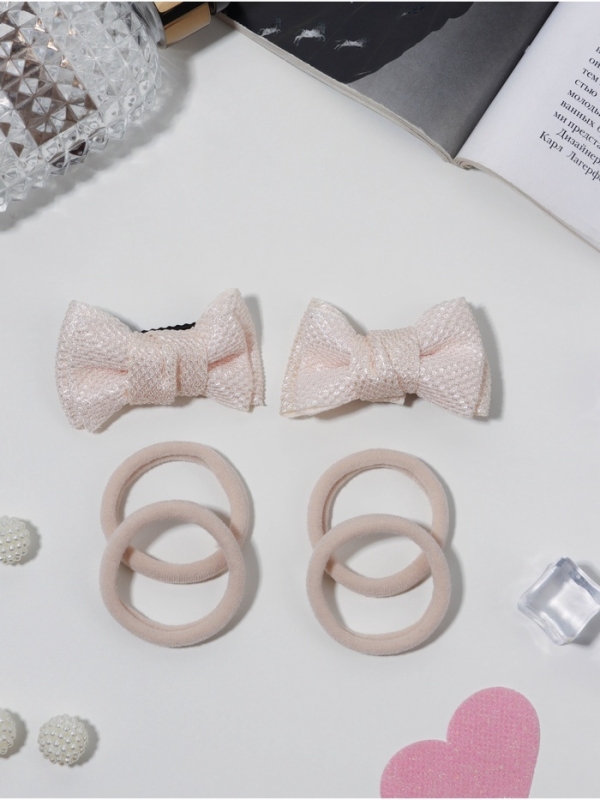 Набор для волос "Школьница галант" (4 резинки 3,5 см, 2 зажима 6 см) элит, бежевый