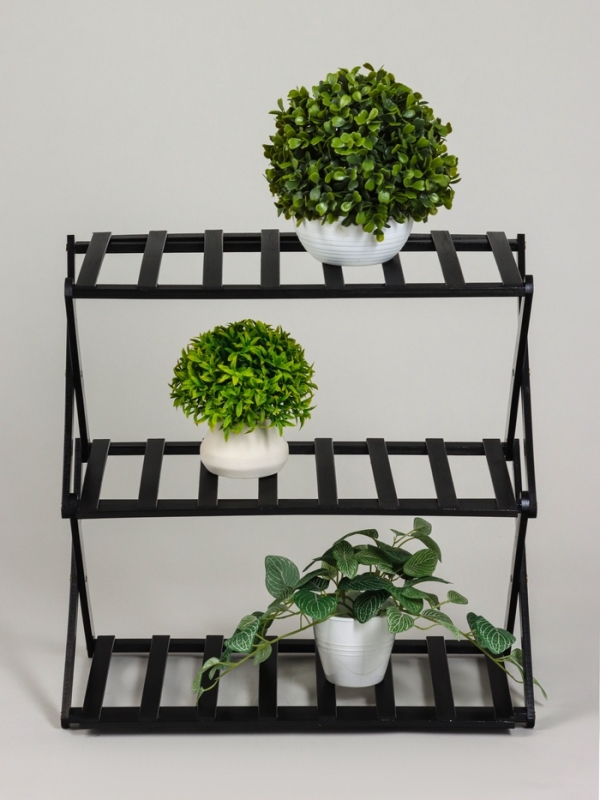 Подставка для цветов Greengo, 3 полки, 50 &times; 25 &times; 46 см, напольная, бамбук, чёрная