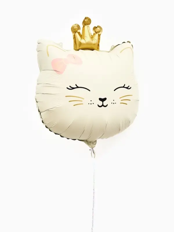 Воздушный шар фольгированный 32" "Кошечка с короной" цвет кремовый