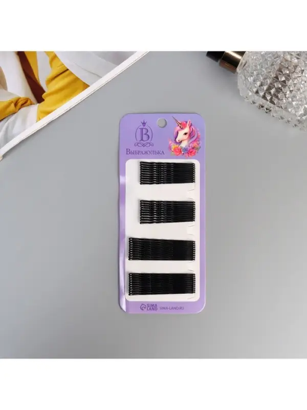 Невидимка для волос &laquo;Глория&raquo;, набор 40 шт., единорог, 5.5 и 4.5 см, чёрная