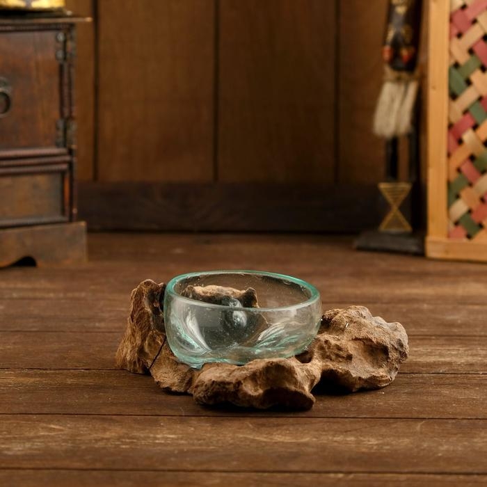 Вазон стекло на коряге "Блюдо" 15х15х8 см